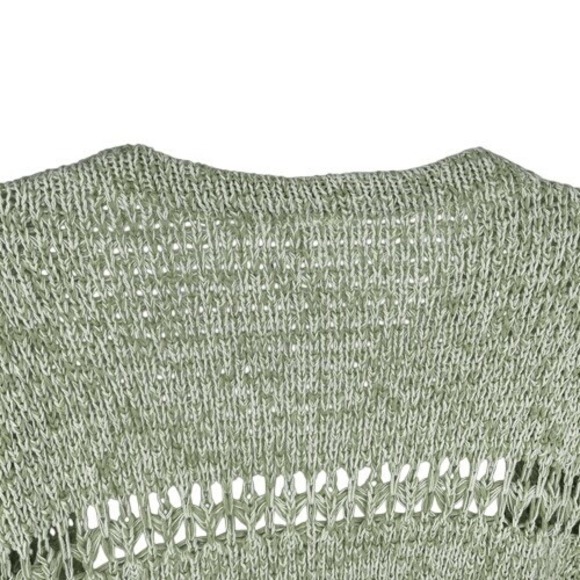 Free People Coconut Open Knit V-Neck Chunky Crochet Sweater Kiwi Cream Size L - Picture 7 of 10